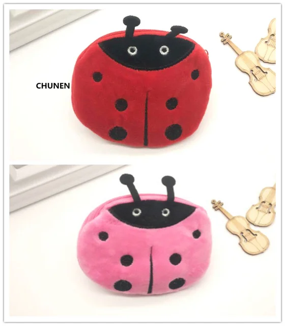 2Colors- Cute Ladybug Plush Purse - 11CM Plush Toys Purse , Kid's Key Hook Toy plush purse , Plush Coin Purse 1