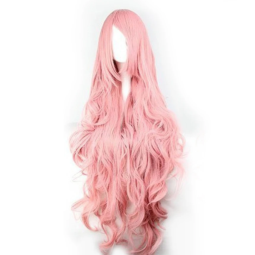 Pelo QP pelucas rosas volumen de aire de alta temperatura suave seda pelo a granel largo rizado pelo de onda grande peluca sintética Cosplay Pelo QP pelucas rosas volumen de aire de alta temperatura suave seda pelo a granel largo rizado pelo de onda grande peluca sintética Cosplay