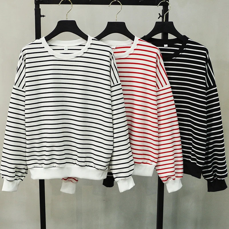 Good quality cotton striped hoodie autumn winter tops for