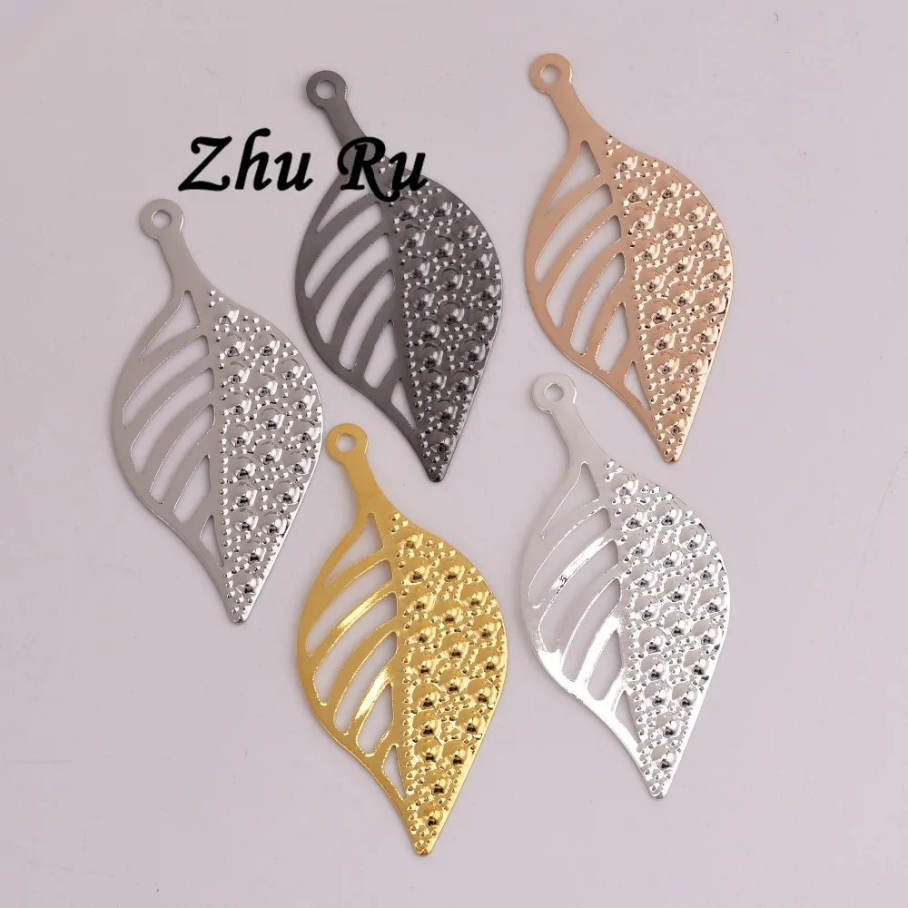 10pcs ZHU RU 40*19mm Hollow leaves leaf stalk Particle surface Charms Pendants For Necklace Bracelet Jewelry Making DIY Handmade | Украшения