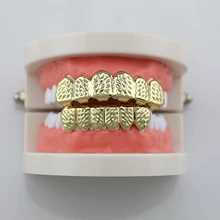 Fashion House Wife Gold/Silver Diagonal Cut Teeth Grillz Hip Hop Grillz DentalVampire Teeth Caps For Halloween Party Gift NL0011