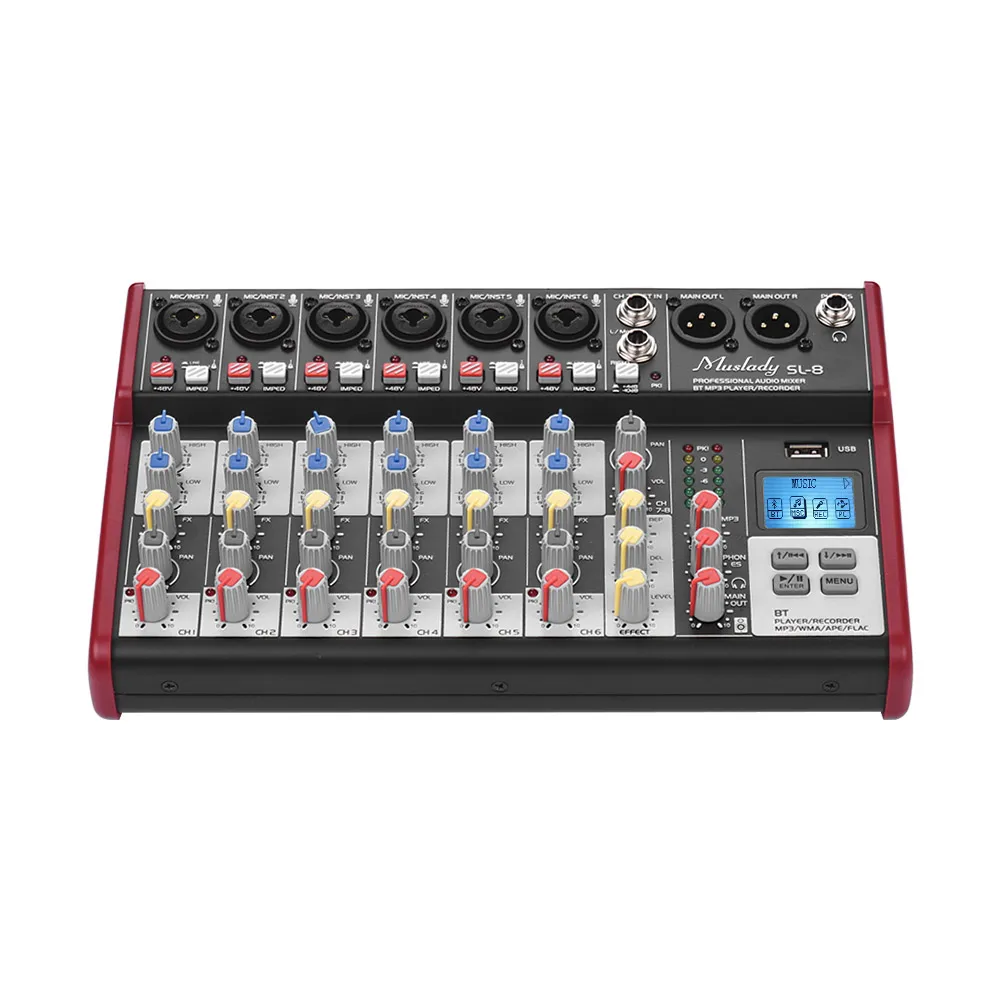 Muslady SL-8 Портативный 8-канальный смешивания консольный микшер поддерживает подключения BT USBMP3 плеер Запись DJ-трансляции караоке