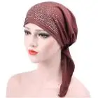 Шапки для девочек женские мусульманские рюшами Рак химиотерапия шляпа бини шарф Тюрбан головной убор Кепка с кристаллами женские шапки - Цвет: Black