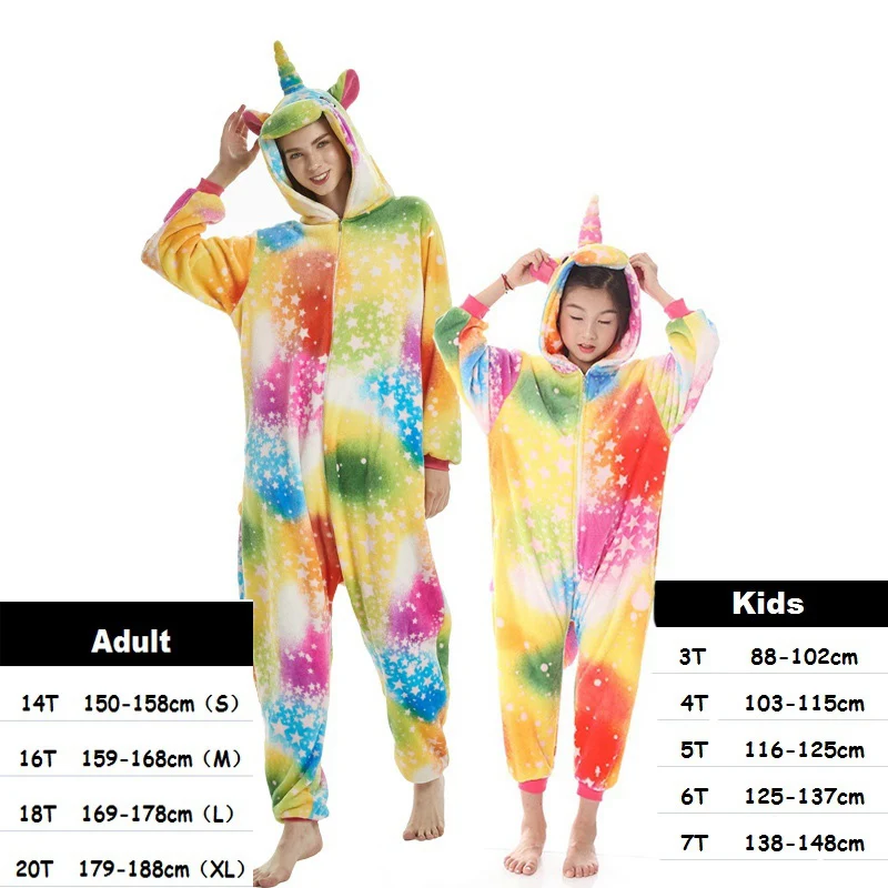 Пижамы для детей и взрослых с мультяшным оленем, костюмы кигуруми, аниме, единорог, фланелевые пижамы с капюшоном, комбинезон для женщин - Цвет: Colored stars