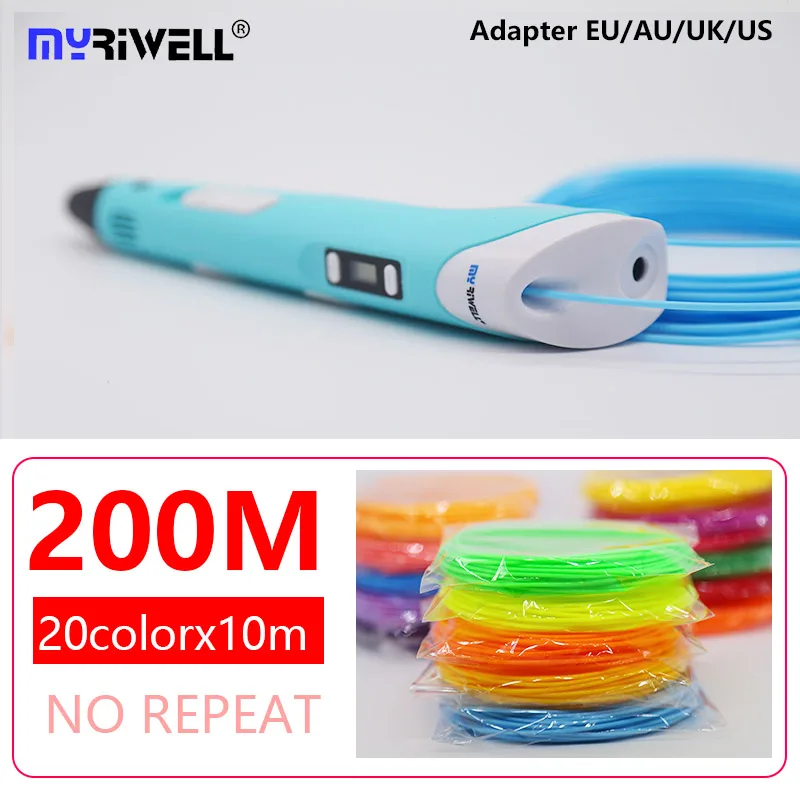 myriwell 3d pen зд ручка с 200-миллиметровой нитью ABS и свободной пластиковой пластиковой ручкой 3-мерная ручка Смарт-подарок для детей на день рождения