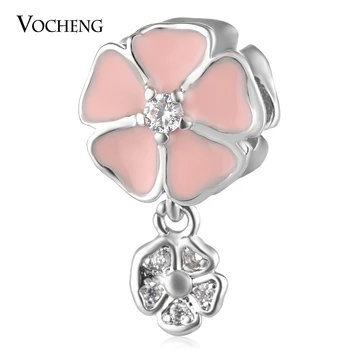 

20PCS/lot Wholesale Flower Pendant Beads Charms with CZ Stone Brass Material Pink Hand Painted Vn-1708*20