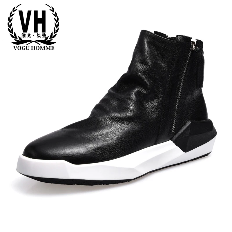 

Autumn and winter leisure leather boots Riding youth men's fashion leather shoes all-match high thick bottom trend help cool sho