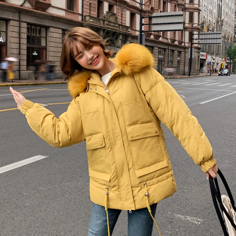 Корейский стиль, Зимняя женская куртка, теплая, утолщенная, мех, Женское пальто, с капюшоном, искусственный мех, 5 цветов, Женская парка, Mujer Invierno