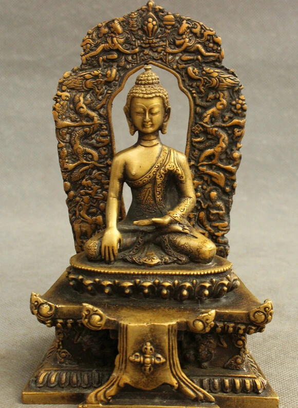 

S2830 7" Tibet Bronze Buddhism Temple Protect Vajra Dragon Shakyamuni Buddha Statue D0317