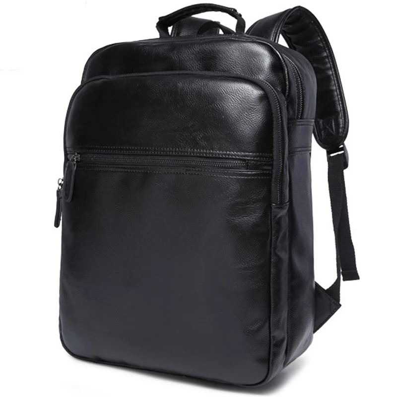 LEVELIVE Casual Men's Backpacks Travel Bag Men Black Leather Bagpack ...