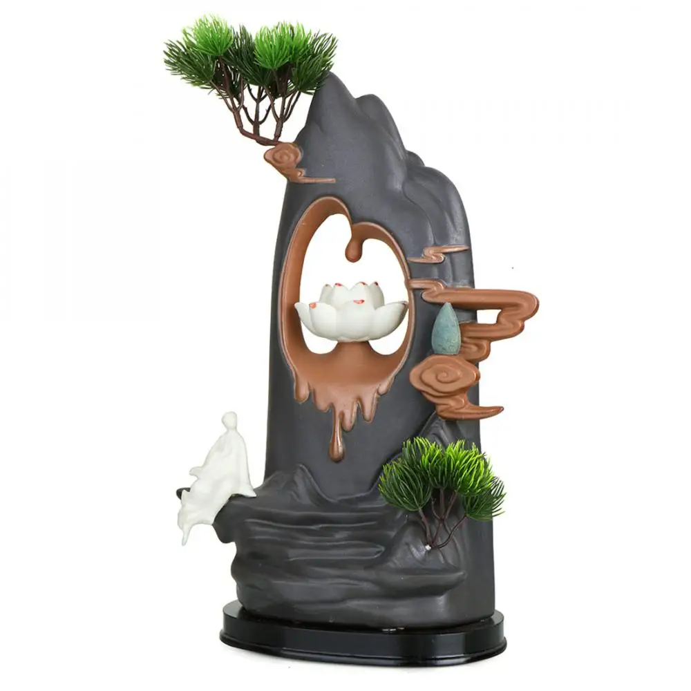 

Lotus Mountain Shape Smoke Waterfall Censer Aroma Burner Ceramic Burner Backflow Incense Holder Burner Creative Home Decor