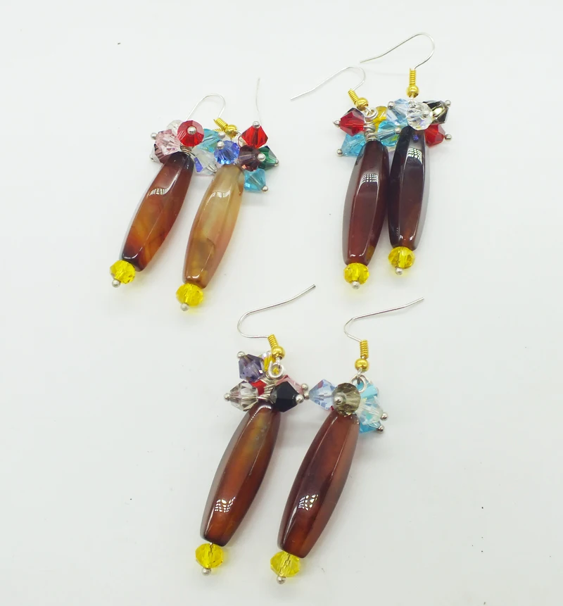 3 pairs, natural Brazilian semi-precious stones, earrings