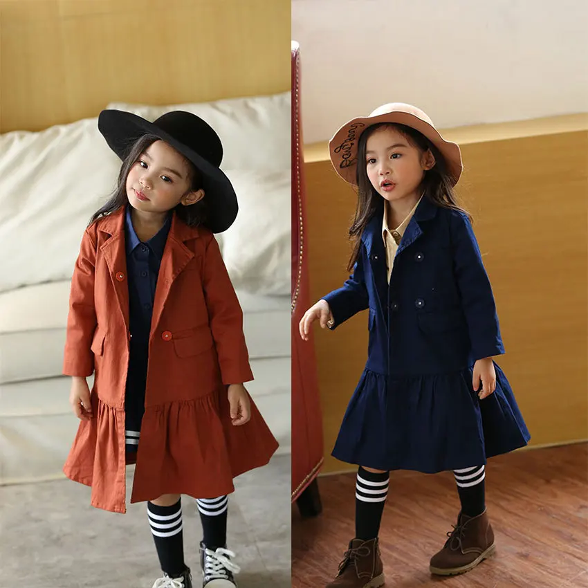 

2017 Spring and Autumn Girls' Jackets Dresses Turn-down Collar Cotton Teenage Girls Clothing Street Style Cool Kids Coat