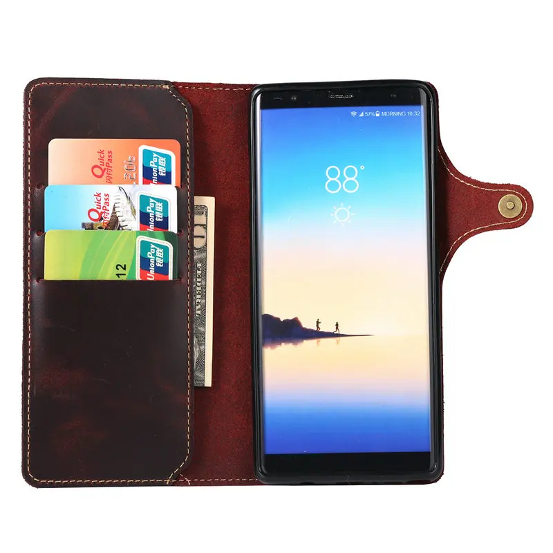 Red Роскошный Ретро чехол из натуральной кожи для samsung Galaxy Note 9 8 из натуральной коровьей кожи кожаный кошелек с застежкой Fundas для samsung Note 8 Note9 сумки - Цвет: Red