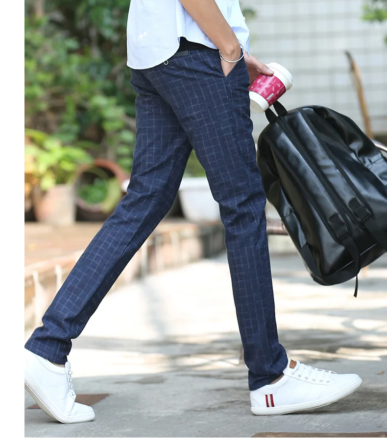 Мужские облегающие повседневные деловые клетчатые брюки высокого качества бренд весна-осень, деловой стиль Брюки Черный Хаки