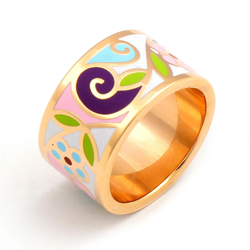 Wholesale Ethnic Color Stripe Ceramic Wide Ring Women God Vintage