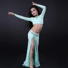 Новинка! Кружевные танцевальные костюмы для девочек топ с длинными рукавами+ длинная юбка комплект из 2 предметов для танца живота для девочек костюмы для танца живота s m l