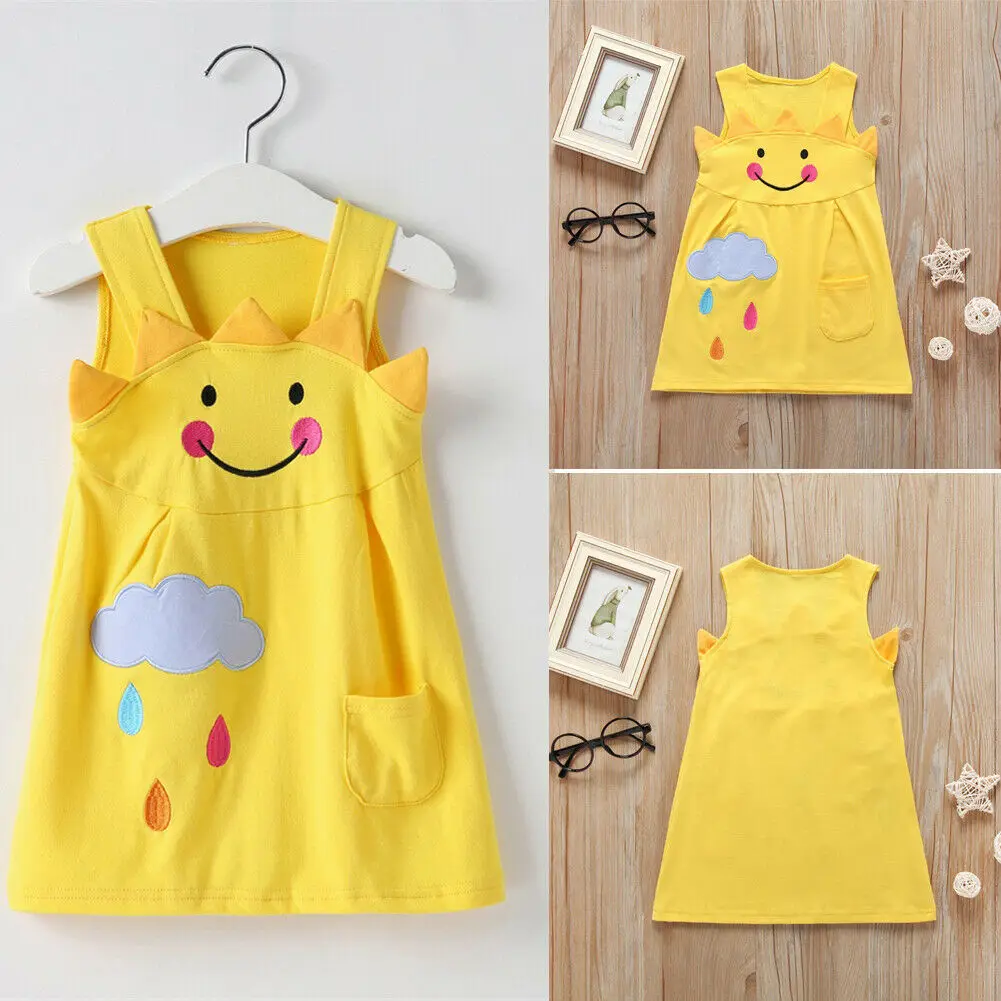 

UK Summer Toddler Baby Girls 12M-6Y Clothes Strap Cartoon Party Dress Cartoon Sundress