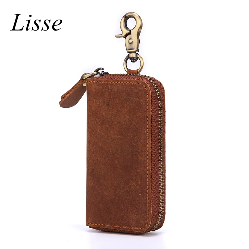 

Crazy Horse Leather Key Wallets Men & Women Car-Key Bag Fashion Housekeeper Single Zipper Multi-function Keys Holder