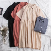 Женская одежда mori, летнее платье в японском стиле с коротким рукавом и отложным воротником, цельное платье