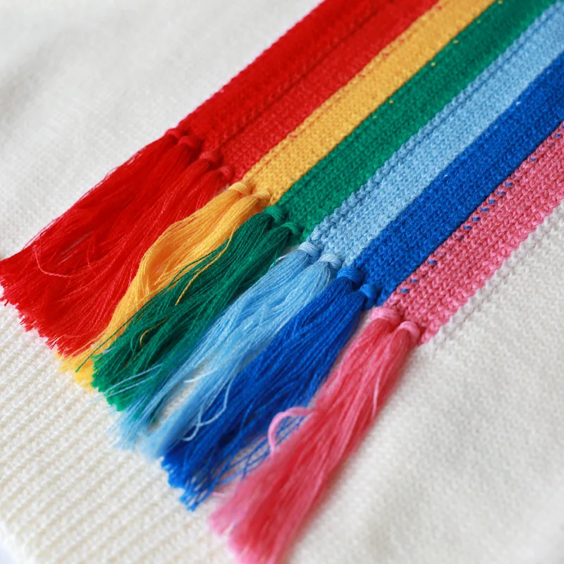 Family Matching Clothing Spring Winter Mother Daughter Son Clothes Rainbow Sweater Costume Sun Cloud Pattern Wool Knitting