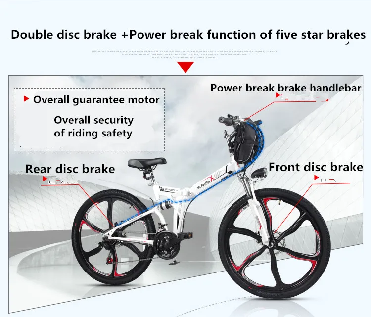 26 дюймов Электрический велосипед 48В. 10.8ач литиевая батарея электрический горный велосипед интегрированное колесо 350 Вт Электрический складной велосипед