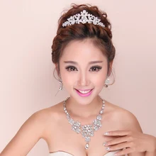 Nupcial joyería de la boda conjuntos collar pendientes tiara corona Corona Parure tocado de tres piezas traje