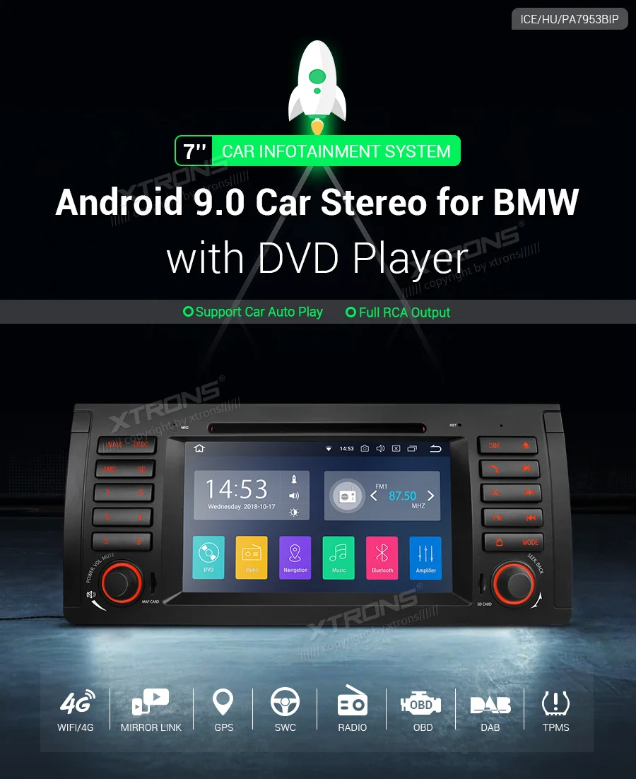 Top 7" Quad-Core CPU Android 9.0 OS Car DVD Multimedia Navigation GPS Radio for BMW X5 E53 1999 2000 2001 2002 2003 2004 2005 2006 1