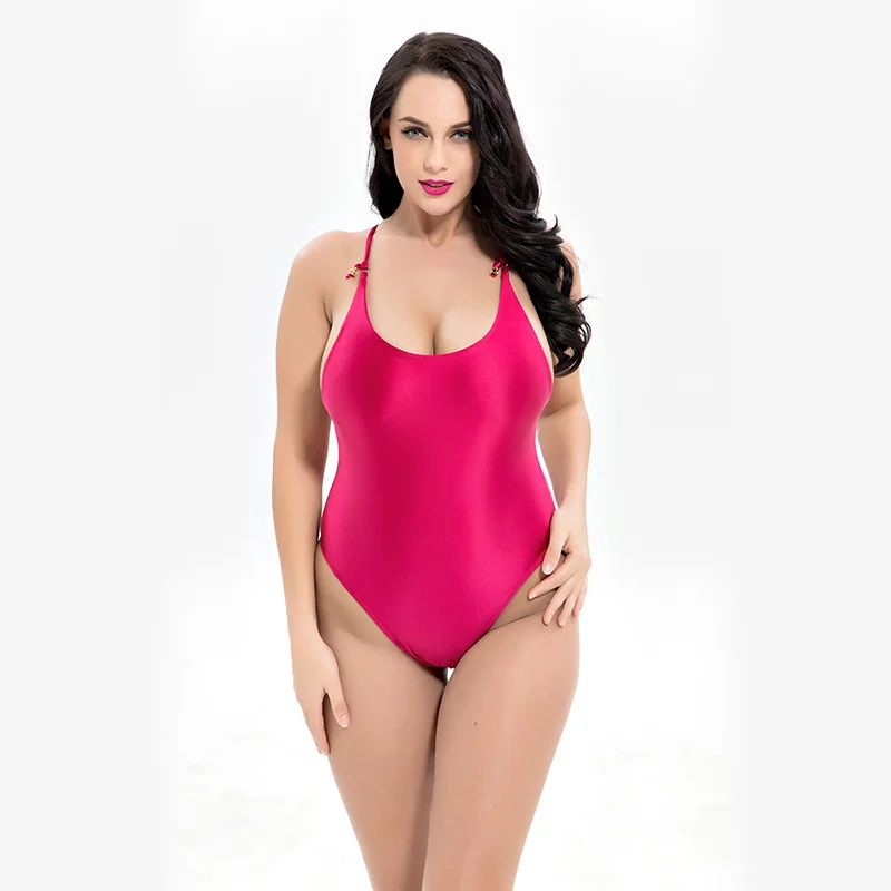 

2018 New Braided Swimsuit Women One Piece Suit Backless Bikini 2XL-6XL Plus Size Swimwear Solid Color Swim Beachwear Bodysuit