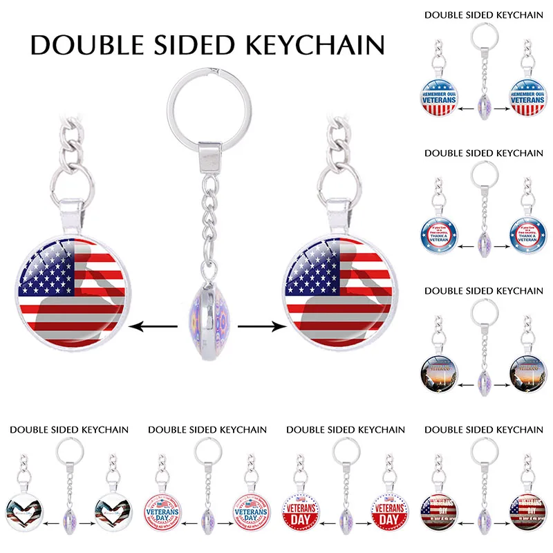 

US Veterans Day double sided charm keychain memorial day jewelry handcrafted patriotic themed keychain for keys car key chain