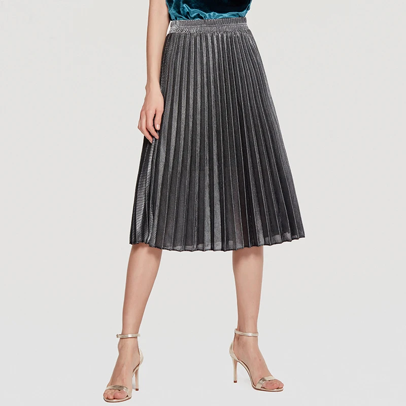 2019 Women Skirt Fashion Gold Color Slim Women Skirt Office Lady Formal Knee Length Pleated Skirt Beach Wear Casual Skrit 2019 Women Skirt Fashion Gold Color Slim Women Skirt Office Lady Formal Knee Length Pleated Skirt Beach Wear Casual Skrit