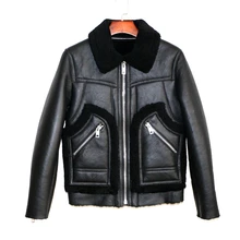 Прочитайте описание! Азиатский размер, супер качество, теплая Натуральная овечья шерсть, кожаная куртка, Мужская овчина, Бомбер, военная Меховая куртка