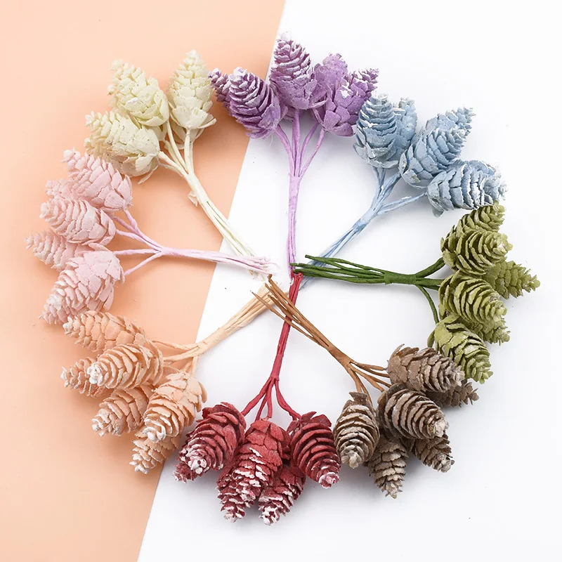 

6pcs Artificial plants christmas Pine cone decorative flowers wreaths wedding home decor silk flowers scrapbookdiy gifts box