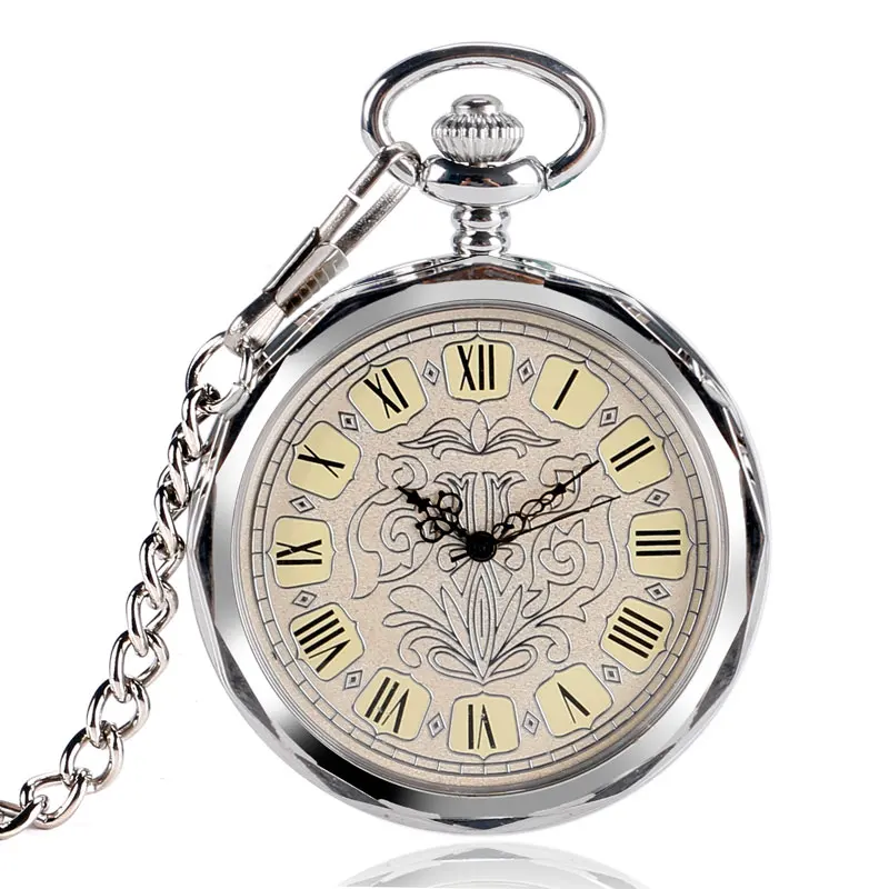 Mechanical Pocket Watch Classic Open Face Vintage Silver Hand Wind