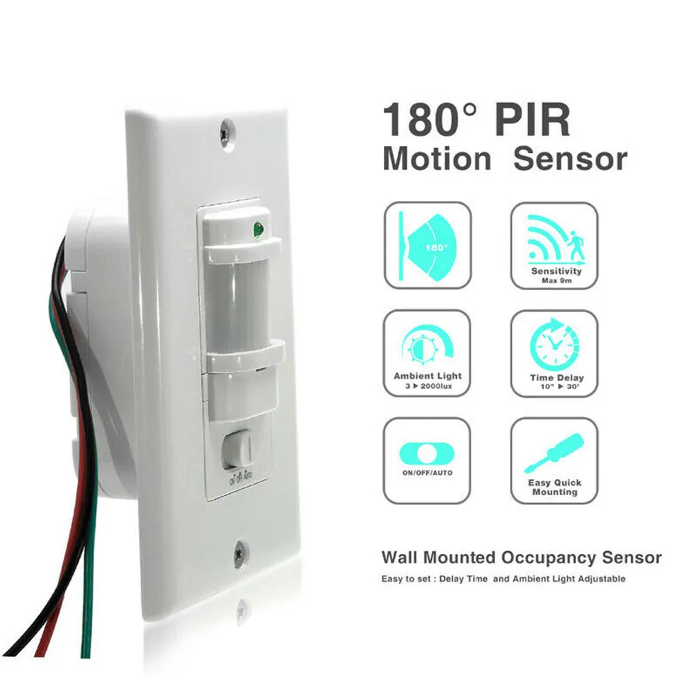 wireless wall lights AC 110V PIR Motion Sensor Light Switch Detector Infrared Wall Occupancy White US plug in wall lamp