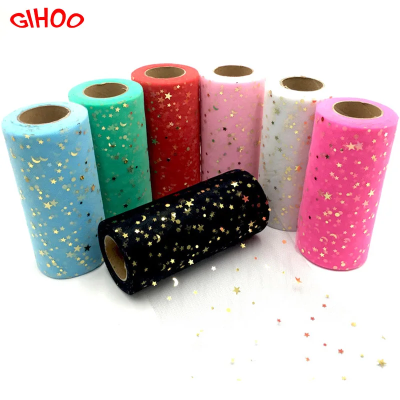 

Gold Star Glitter Sequin Tulle Roll 25 Yards 15cm Spool Tutu Skirt Wedding Decoration Organza Laser DIY Birthday Party Supplies