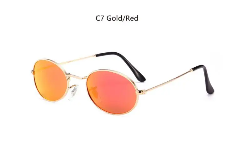 Классические винтажные Овальные Солнцезащитные очки женские/мужские роскошные 90s дизайнерские солнцезащитные очки Симпатичные хип хоп винтажные очки в ретро стиле - Цвет линз: C7 gold red