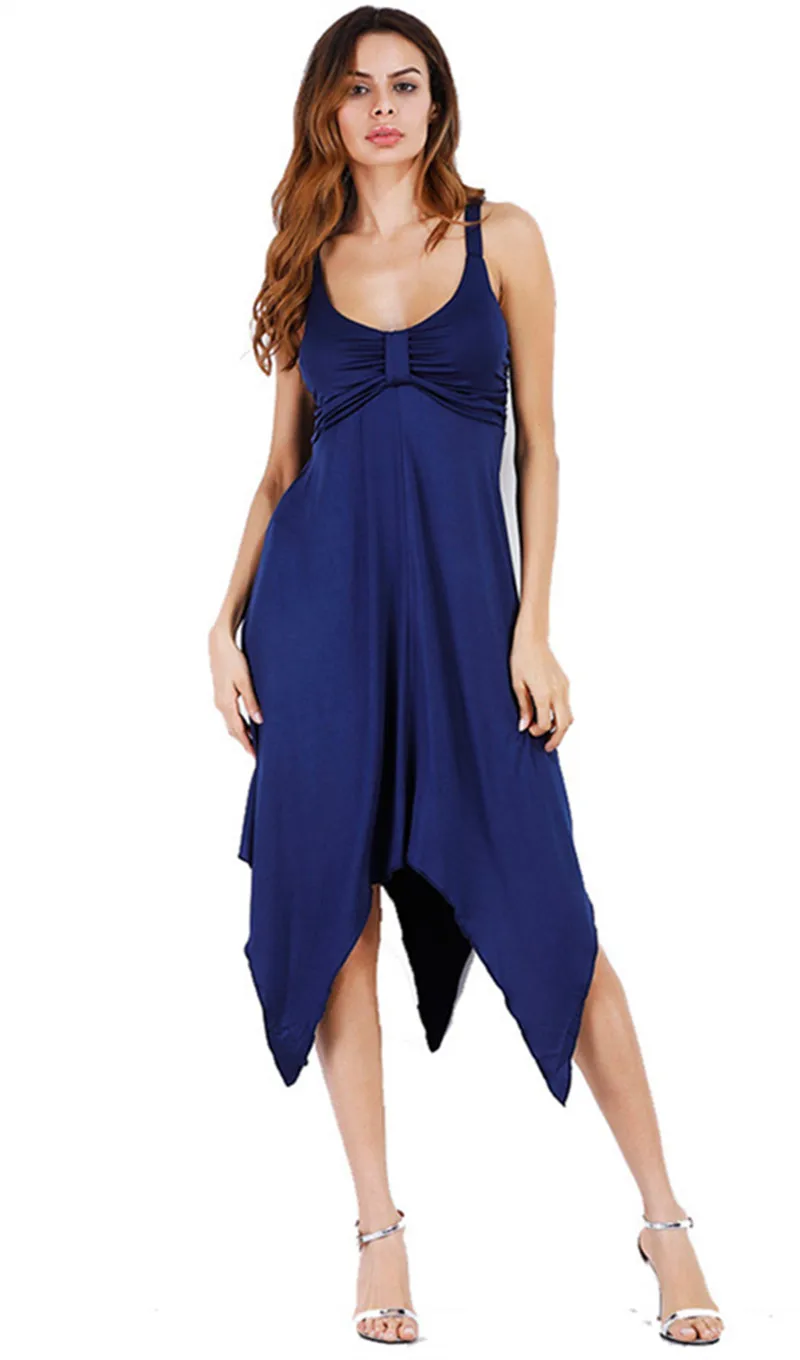 ladies casual summer dresses red knotted asymmetrical cotton sundresses for women with spaghetti