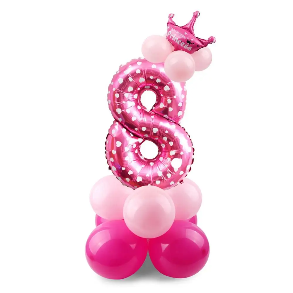 HUIRAN розовый и голубой номер воздушный шар из фольги шары Корона Декор ребенка душ принц принцесса балон с днем рождения поставки - Цвет: pink set 8
