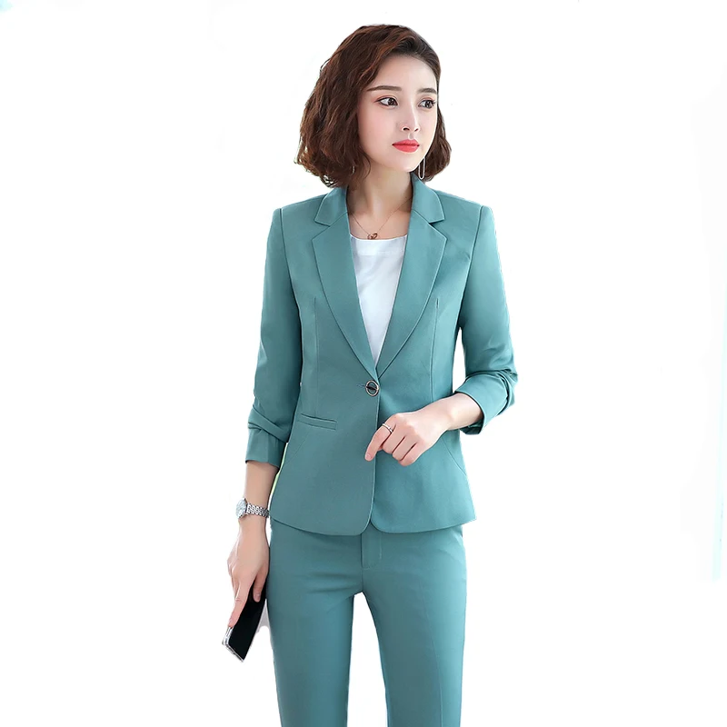 

Women Suits 2019 Elegant Professional Wear Pink Lake Blazers Office Lady Fashion Casual Work Coat Pants Suits Women Clothes
