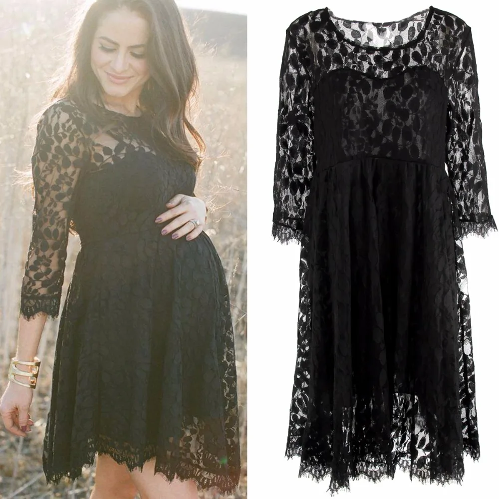 

19180 Puseky Pregnant Women Maternity Casual Lace Dress Floral Leaves Photo Studio Photography Prop Wedding Party Gown Wear
