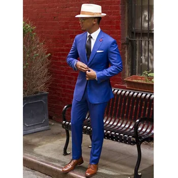 

Classic Royal Blue Groom Tuxedos Cheap Slim Fit Notched Lapel 2016 Vintage Wedding Prom Men Suit ( jacket+Pants+tie)