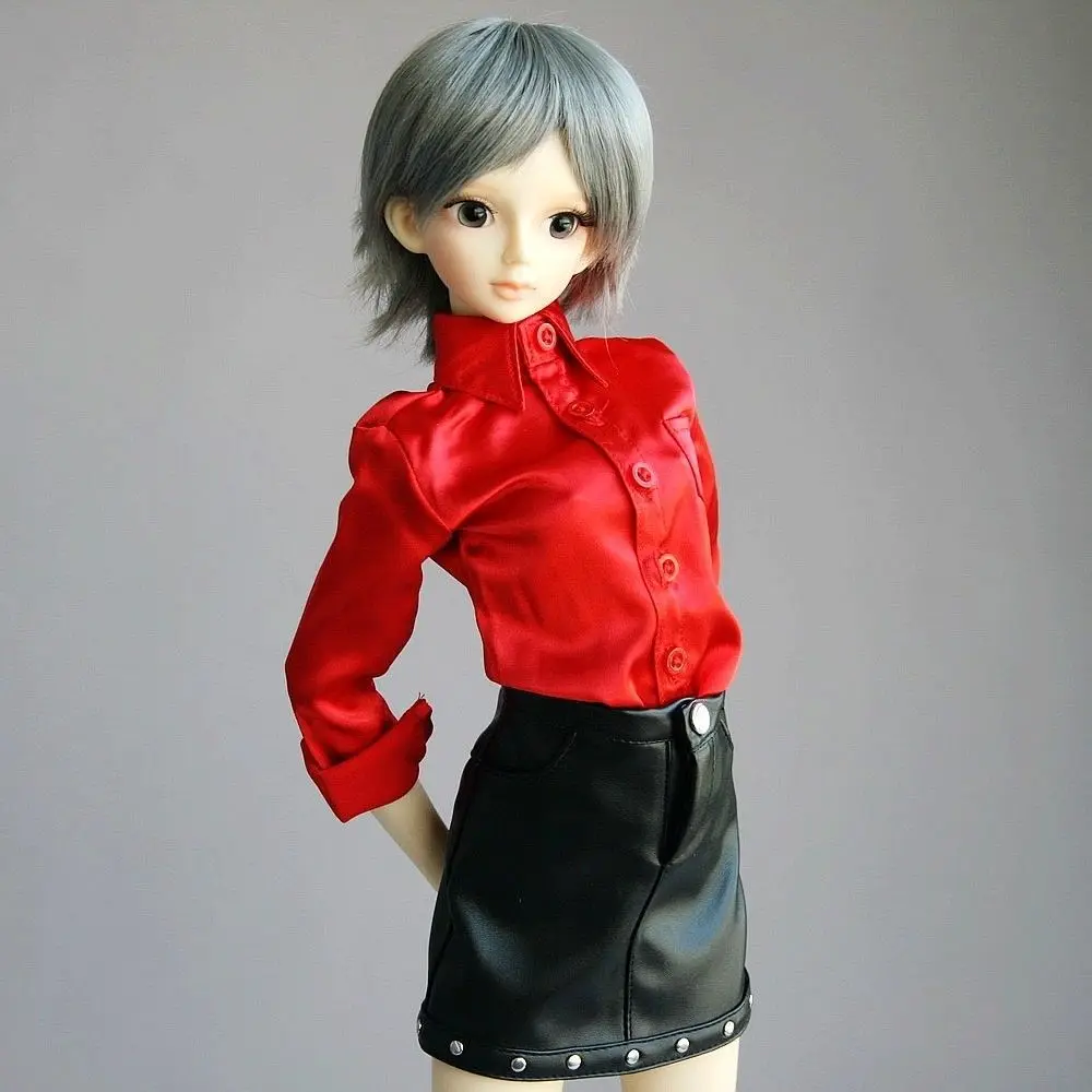 

[wamami] 367# Red Satin Shirt/Black Pu Leather Skirt/Suit 1/4 MSD DOD BJD Dollfie