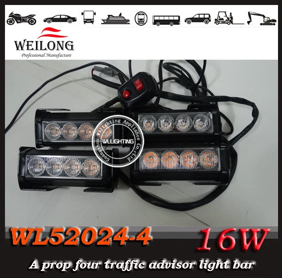 

A prop four Car Styling 12LED Emergency Warning Light Bar Traffic Advisor Vehicle Strobe Flash Lamp 12V
