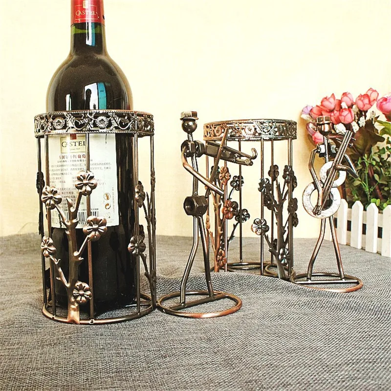 Metal musicians Wine Holder bronze Instrument Hollow wine rack Bar Cube iron wine rack Stand Red