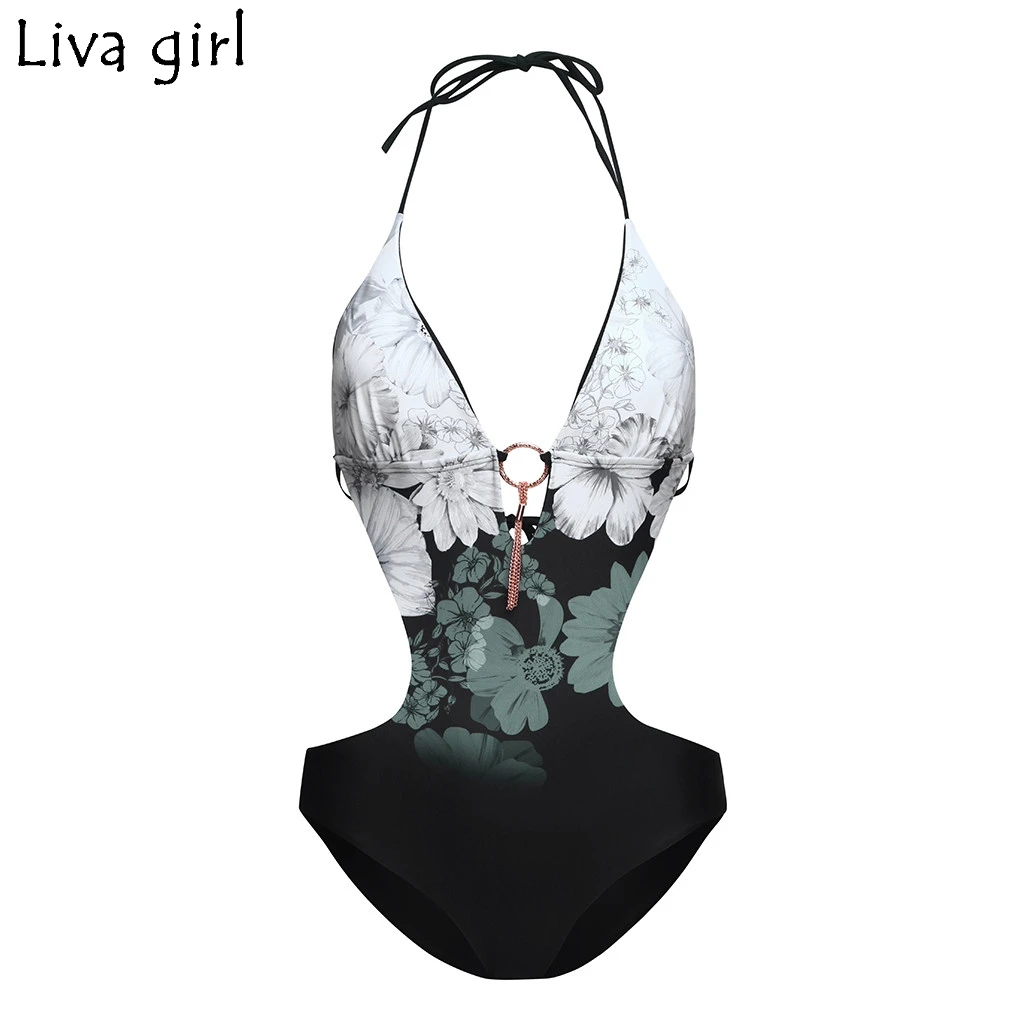 Liva girl, сексуальные женские слитные костюмы с принтом, новинка, купальный костюм с подкладкой, монокини, купальник для женщин, купальный костюм, одежда для плавания, пляжная одежда