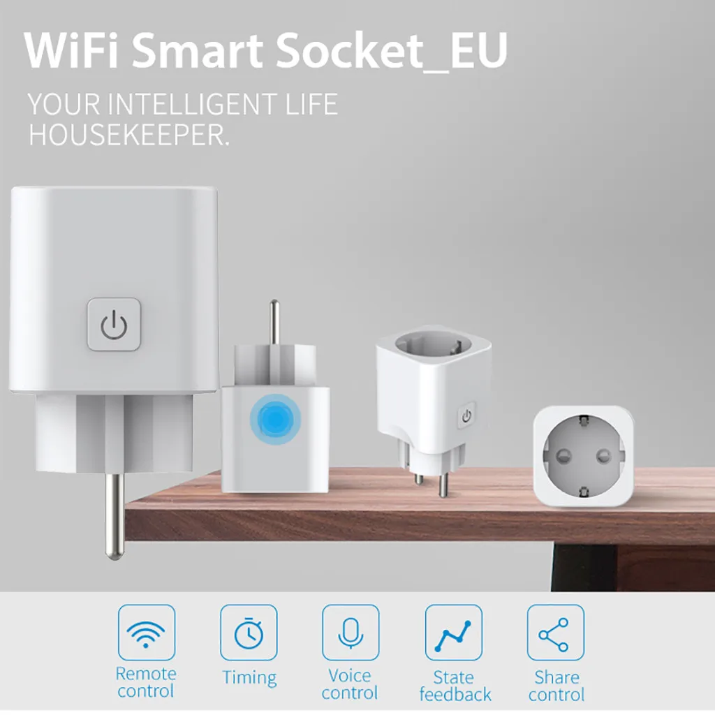 

Adjustable Power Universal Smart Mini WiFi Plug Outlet Switch work with Echo Alexa Google Home Remote EU Plug High quality