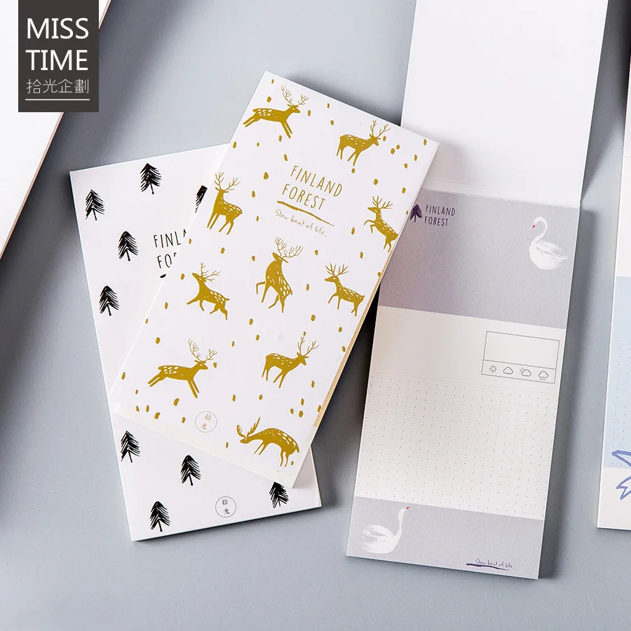 Fresh Finland forest Birds/deer/forest/swan notepad memo pad paper sticky notes notepad post it stationery school supply Escolar