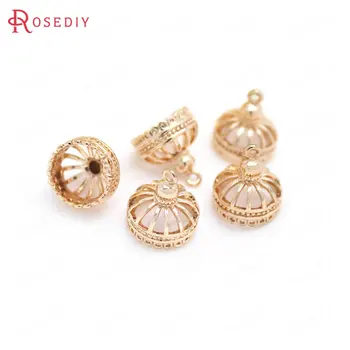 

(33169)6PCS 13*14MM hole 1.5MM Brass 24K Champagne Gold Color Plated Tassel Charms Pendants Jewelry Findings Accessories