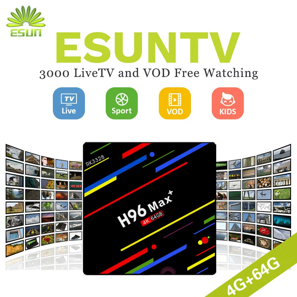 

ESUN H96 Max+ Italy Albania IPTV 4G 64G RK3328 Quad-Core 64bit Cortex-A53 Portugal IPTV Penta-Core Mali-450 Up to 750Mhz+ Daz